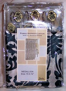 Beatrice Home Fashion fabric Shower curtain 12 Hooks Medallion Black