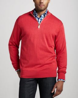 Leather Trim Zip Sweater, Tango Pink