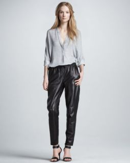 48RX Vince Sheer Silk Top & Leather Jogger Pants