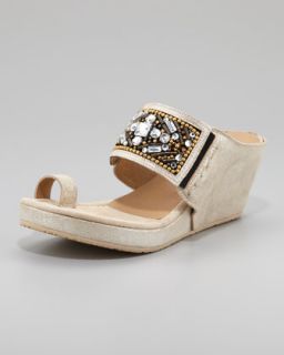Gilett Toe Ring Jewel Detail Wedge Sandal, Taupe/Silver