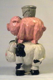 Hermitage Pottery Farm Pig Cow Stack Candle Holder Bucket Funny Great