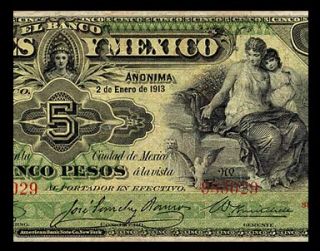 PESOS Banknote of LONDRES MEXICO 1913   Benito Juárez   EAGLE