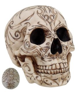 Cream Tribal Tattoo Homosapien Skull Statue Figurine