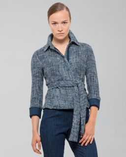 Magaschoni Stretch Flannel Suit & Embellished Short Sleeve Sweater