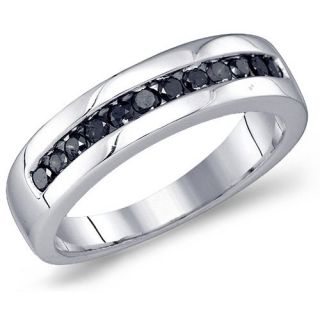 Mens Black Diamond Ring Engagement Band Wedding Fashion 10k White
