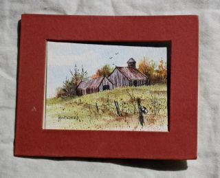 miniature farm barn watercolor painting by hertzberg