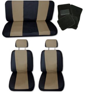 Lightweight Tan Black Synthetic Leather Car Seat Covers w/ Black Floor