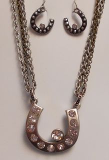 Western Cowgirl Chunky Horseshoe Crystals Chain Necklace Set