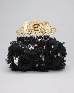 Alexander McQueen Lace Unicorn & Skull Clasp Clutch Bag   Neiman