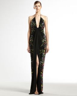 B209S Gucci Tiger Flower Print Jersey Gown