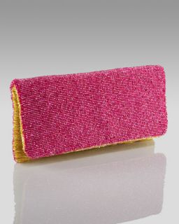 Beaded Colorblock Clutch, Pink/Yellow