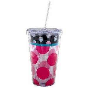  Dot Insulated Straw Tumbler Hot Cold Cup Mug 18 oz BPA Free