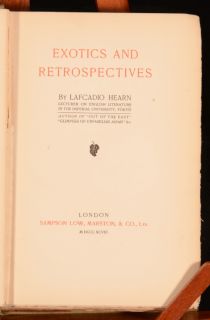  Exotics And Retrospectives Lafcadio Hearn FIRST UK Edition Illustrated