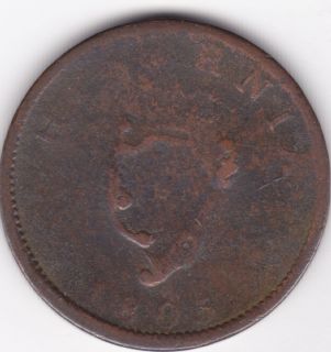 Ireland Hibernia Half Penny 1805 Old Coin