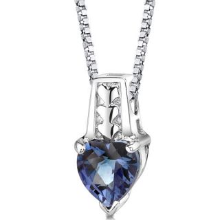  Silver Heart Shape Alexandrite Pendant 18 inch Silver Necklace