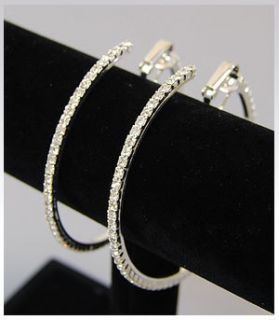 CZ Crystal Silver Hoop Clip on Earrings 2 5 Bridal Earrings