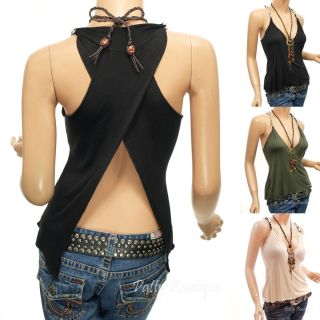 Sexy Cross Back Necklace Hippie Strappy Tank Top