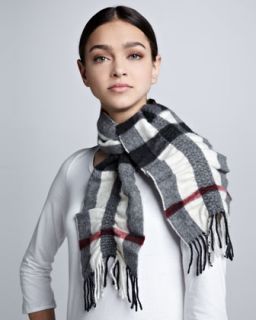 ruched check cashmere scarf ivory $ 295