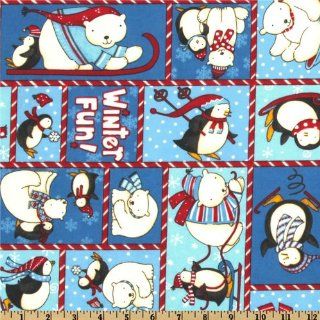 43 Wide Polar Pals Flannel Patches Blue Fabric By The