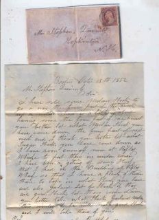 Oldhal Boston MA Letter 1852 to Hopkinton NH