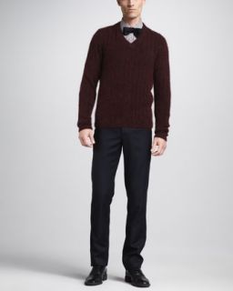 Lanvin V Neck Sweater, Contrast Sleeve Check Shirt & Grosgrain Waist