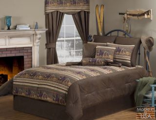  Brown Tan Horse Ranch Themed Faux Leather Comforter Set Queen
