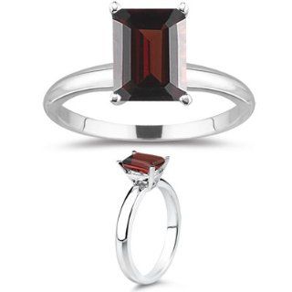 37 Cts Garnet Solitaire Ring in 18K White Gold 5.5 Jewelry 