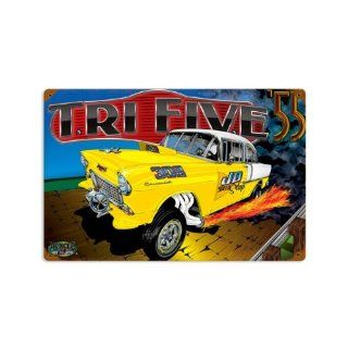 55 Chevy TrifiveHot Rod Drag Race Vintage Metal Sign 12 X
