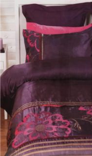 Koo Purple Pink Embroidered Faux Silk Queen Quilt DOONA Cover Set New