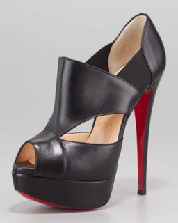 X1G6R Christian Louboutin Pitou Leather Peep Toe Red Sole Bootie