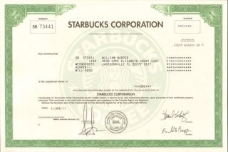  Corporation Seattle Washington coffee stock certificate Howard Schultz