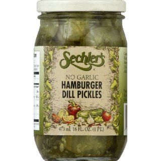 Sechlers No Garlic Hamburger Dill Pickles 16.0 OZ (pack of 6) 