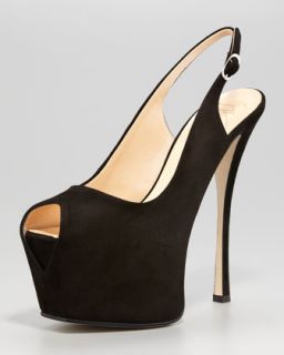 Suede Exaggerated Platform Slingback, Black