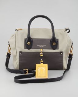 Preppy Pearl Colorblock Leather Satchel Bag, Silver Fox