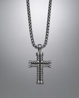 N1KQJ David Yurman Chevron Cross Necklace, Black Diamond, 22