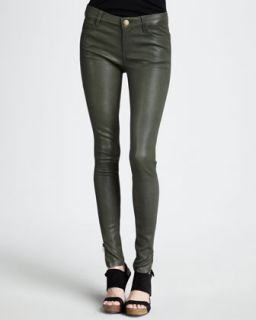 The Skinny Zip Cuff Leather Leggings, Military Green