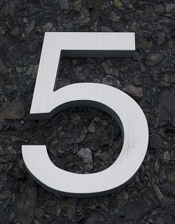 Modern House Number Aluminum Helvetica Font Five 5