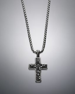 N13S0 David Yurman Chevron Cross Necklace, Pave Black Diamond, 22L
