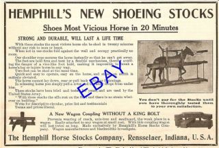 1909 Hemphill Horse Shoeing Stock Ad Rensselaer Indiana