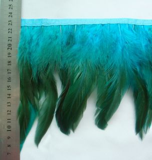 F274 per Feet Long T Blue Rooster Hackle Feather Fringe Trim