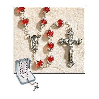 July (Ruby) Double Capped Birthstone Rosary, 6 X 8 Mm