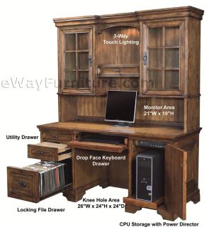 Hardwood Credenza and Hutch Home Office Furniture Rustic Dark Oak
