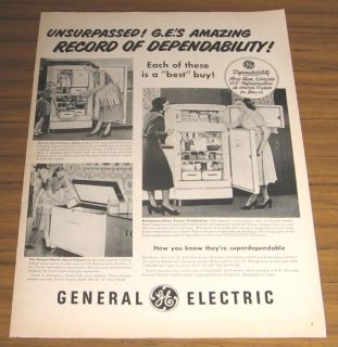1949 Ad General Electric GE Refrigerator Home Freezer