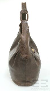 Henry Beguelin Brown Distressed Leather Wood Toggle Shoulder Bag