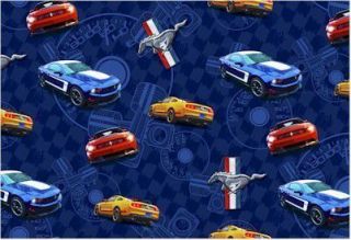 Ford Motors Mustangs on Blue Fabric Fat Quarter