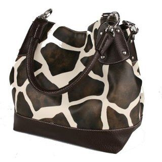 NEW Giraffe Print Designer Tote Handbag   Brown Trim