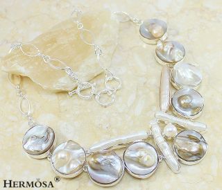 Hermosa  Marvelous RARE Handmade Biwa Pearl Silver
