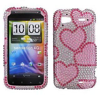 HTC Sensation 4G Full Bling Hot Pink Hearts on White Snap