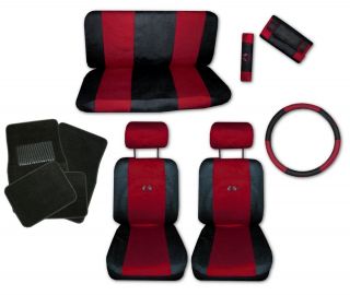 Sport Jersey Red Black Car Truck Seat Covers 9pc Pkg with Black Floor