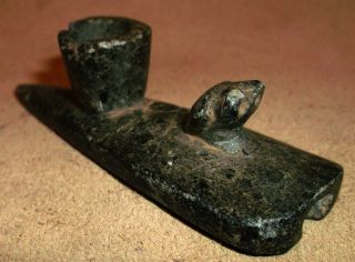 Old Stone Indian Artifact Owl Effigy Platform Peace Pipe Native
